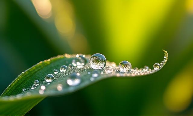 Macro shot of water droplets on a leaf, symbolizing clarity and data purity