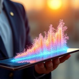 Bloom Reports expert consultant pointing to a glowing BI dashboard