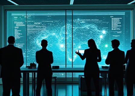 Professional team looking at a clean, unified digital data warehouse board